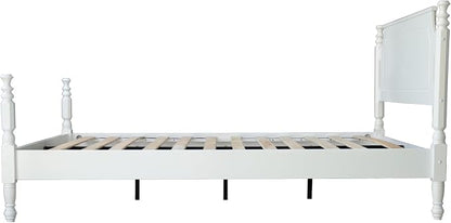 Solid Wood King Size Platform Bed Frame, A Headboard & Footboard, Under Bed Storage, 12 Strong Slats with Center Metal Legs, Anti-Noise & Slip-Free, No Box Spring Needed, Pure White Finish, ROK-39