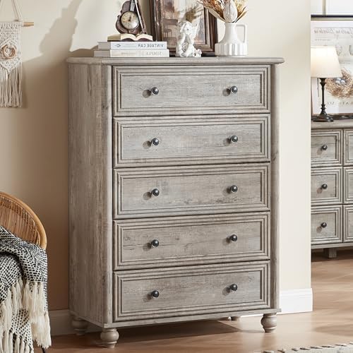 RWYHG Farmhouse 5 Drawer Dresser, 45" Tall Chest of Drawers for Bedroom