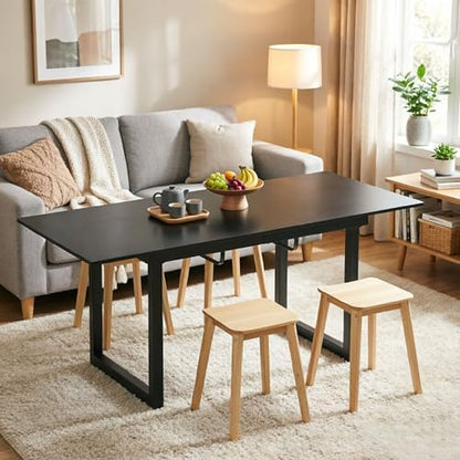 Modern Expandable Dining Room Table, 55-71 Inch Extendable Table with Metal Frame, Space-Saving Kitchen Table for 6, Home Office Desk, Black