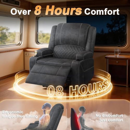 Manual Recliner Single Chair, 3X Reclining Sofa Chairs (Velvet, New Grey)