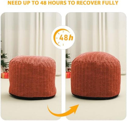 Round Stuffed Pouf Ottoman for Foot Rest 20" X 15" Faux Fur Poufs, Orange