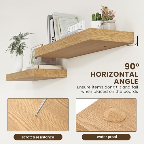 FLYJOE Deep Floating Shelves, 36'' x 12'' Oak Shelves for Wall Set of 2