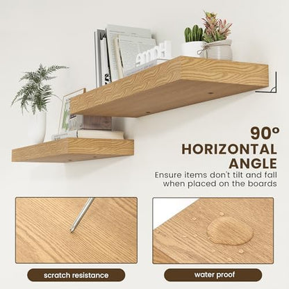 FLYJOE Deep Floating Shelves, 36'' x 12'' Oak Shelves for Wall Set of 2