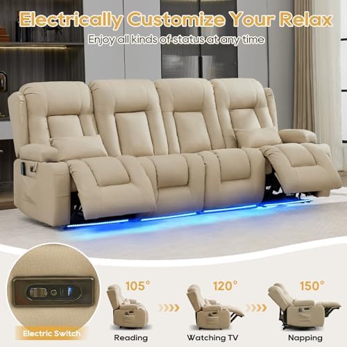 IPKIG Power Loveseat Recliner Sofa with Flip Back Console, 98.7" - 4 Seat