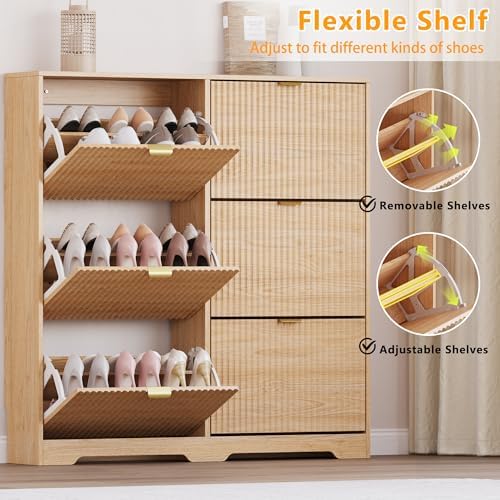 BORNOON Large Shoe Cabinet for Entryway, Tall Narrow Shoe Storage Cabinet with 6 Flip Drawers and Adjustable Shelves, Shoe Rack Cabinet Organizer for Hallway, Foyer, Small Apartment