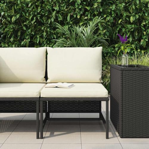 Black PE Rattan Modular Middle Sofa, Powder-Coated Steel Frame, 23.6x23.6x12.6 inch, Weather-Resistant Outdoor Lounge Patio Furniture Sectional Sofa