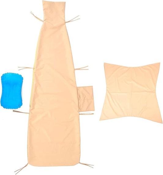 Replacement Cover for Outdoor Hanging Lounge Chair Cushion (Cover Only), Waterproof, with Umbrella Fabric and Inflatable Headrest, Patio Curved Chaise Hammock Swing Lounger Cushion Cover （Khaki）