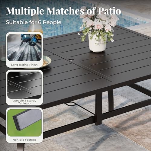 MIXPATIO 7pc Patio Dining Set, 60" Rectangle Metal Table, 6 Red Chairs