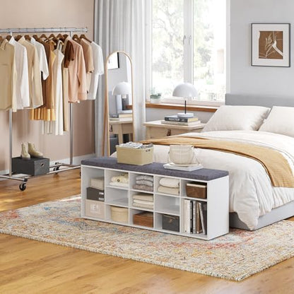 Shoe Storage Bench with Cushion, 15-Cubby Shoe Rack with Seat