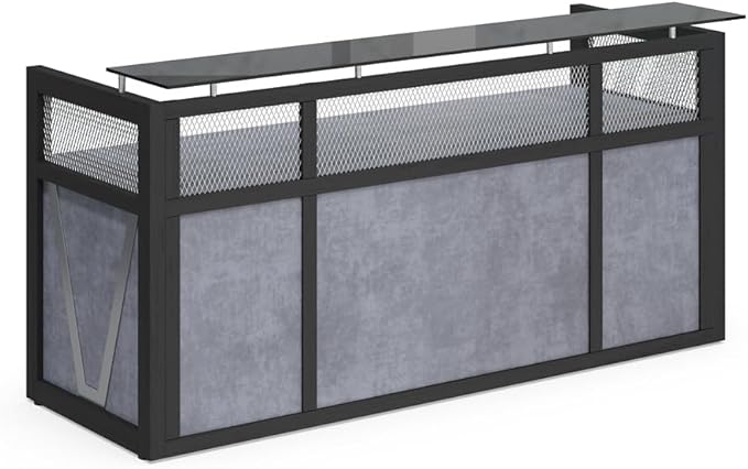 NBF Reception Desk Front Counter Workstation for Office Lobby Reception Area, 87" W x 30" D, Gray, District Collection
