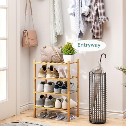 viewcare Small Shoe Rack, 6-Tier Shoe Shelf for Entryway, Bamboo Wood Shoe Rack for Closet & Hallway, Long 17.2IN | Beautiful | Functional | Sturdy | Durable