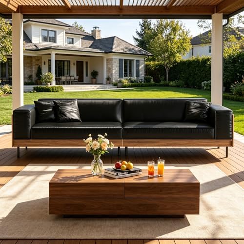 106.3" 4 Seater Patio Sofa Couch, Wood Outdoor Furniture