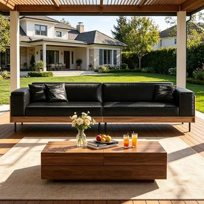 106.3" 4 Seater Patio Sofa Couch, Wood Outdoor Furniture