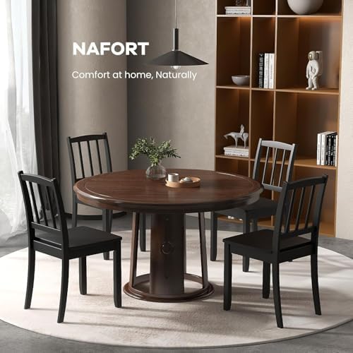 Wood Dining Chairs Set of 6, Black Kitchen Chairs with Solid Rubber Wood Legs, Non-Slip Foot Pads, Max Load of 400 Lbs, Farmhouse Seat Slat High Back Dining Room Chairs