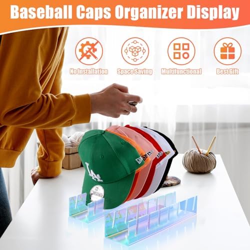 Hat Organizer for Baseball Caps Hat Rack Acrylic Hat Stand 2Pack No Install