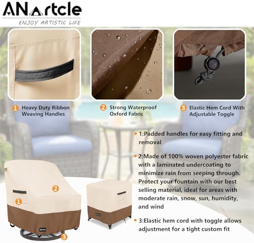 3 Pieces Patio Bistro Sets Cover,600D Waterproof Heavy Duty Patio Furniture Covers,Includes 2 Outdoor Swivel Chair Covers and 1 Patio Wicker Side Table Cover(Beige&brown)