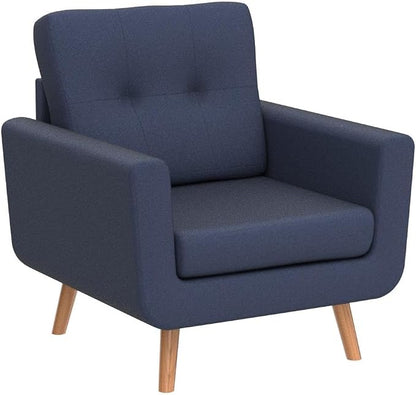 Tbfit Linen Fabric Single Sofa, Accent Chair, Mid Century Modern Armchair for Living Room, Bedroom Button Tufted Upholstered Comfy Reading Sofas, Blue