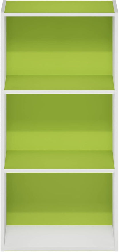 Furinno Luder 3-Tier Open Shelf Bookcase, Green/White