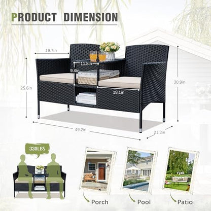 Greesum Patio Loveseat Outdoor Wicker Furniture Conversation Set,Beige