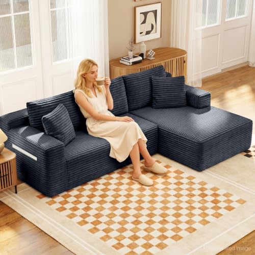 94.5" L-Shaped Minimalist Boneless Sofa for Living Room (Dark Grey, Right)