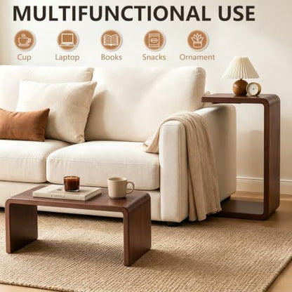 Wooden C Shaped End Table, Couch Table, 24in W Walnut