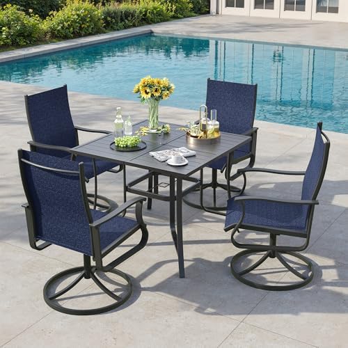5 Pieces Patio Dining Set, Patio Outdoor Furniture Set of 4 Patio Swivel Dining Chairs and 36" Patio Spliced Square Tabletop with Umbrella Hole, for Deck, Backyard, Poolside & Garden