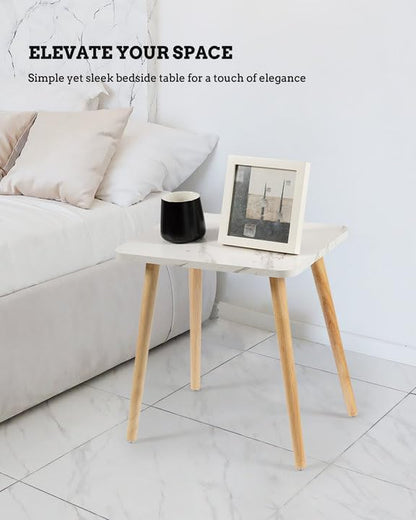 FORAOFUR Small End Table, Side Table Accent Table Living Room Bedroom Balcony Office, Modern Bedside Table Home Decor, Mini Table for Small Spaces, Short Coffee Table, Easy Assembly, Marble White | Marble Solid wood legs for stability, fits sofa/bedsid...