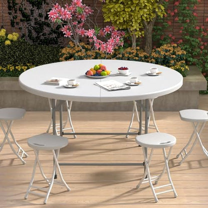 OS MOTOR 4.5ft Round Folding Table with Carry Handle, 54 Inch, White