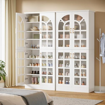 Tribesigns Tall Shoe Cabinet with Doors & Led Light, Set of 2, 8-Tier
