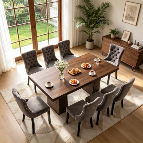 9 Piece Extendable Dining Table Set with 8 Velvet Chair,3 Adjustable Length