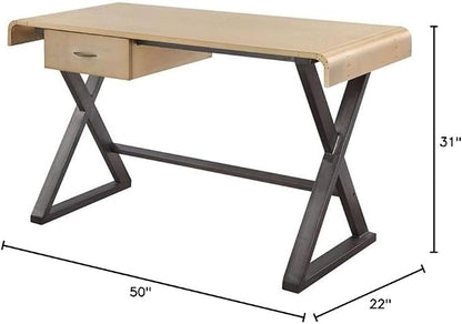 BOWERY HILL Modern Home Office Desk, 50 in x 22 in x 31 in, Gold Aluminum Top, Metal X-Frame Legs, Rectangular Table with 1 Storage Drawer, Durable Industrial Style Workspace