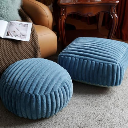 Unstuffed Pouf Ottoman Square Pouf Cover Soft Bean Bag, Blue