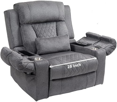 Oversized Recliner Chair for Big Man Lay Flat 180°, 28 Inch Extra Wide Power Lift Recliner with Heat Massage, Dual Motor, Flip Arm Storage Cup Holder for Elderly