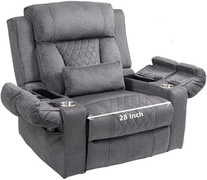 Oversized Recliner Chair for Big Man Lay Flat 180°, 28 Inch Extra Wide Power Lift Recliner with Heat Massage, Dual Motor, Flip Arm Storage Cup Holder for Elderly
