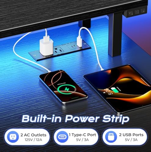 PRAISUN 40 inch Gaming Desk, LED & Power Outlets, Monitor Stand, Black