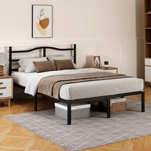 Snaye 14 Inch Queen Bed Frame with Headboard, Heavy Duty Metal Platform Bed Frame Queen Size Mattress Foundation with Sturdy Steel Slats, Easy Assembly Noise Free