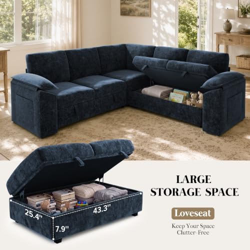 Modular Sectional Sleeper Sofa with Pull Out Bed, L Shaped Couch
