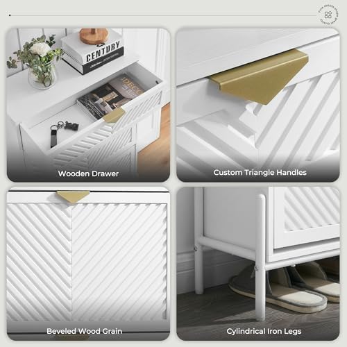 Shoe Cabinet with 2 Flip Drawers, Narrow Entryway Rack, White
