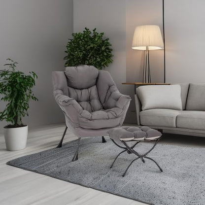 Lazy Chair with Ottoman, Comfy Accent Reading Chair