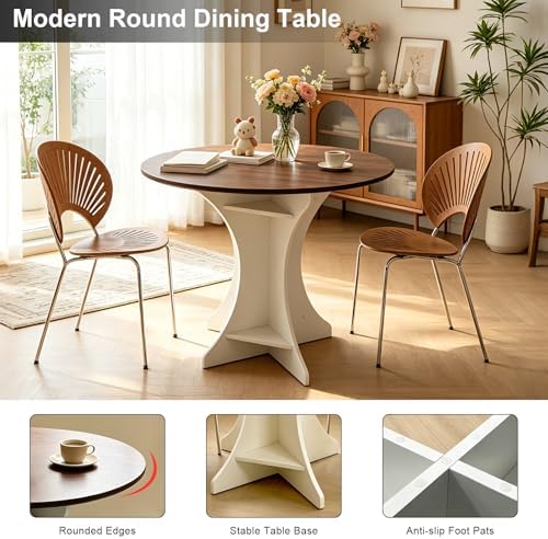 Lightdot 32" Round Dining Table Modern Circle Small Kitchen Table for 2-4 People Farmhouse Dining Room Table with Amber Wood Top & Pedestal Base for Dining Room/Kitchen/Living Room