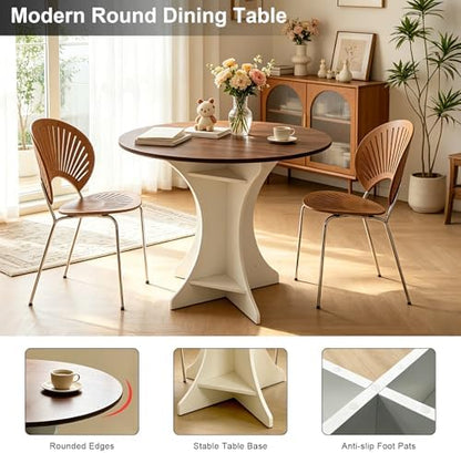 Lightdot 32" Round Dining Table Modern Circle Small Kitchen Table for 2-4 People Farmhouse Dining Room Table with Amber Wood Top & Pedestal Base for Dining Room/Kitchen/Living Room