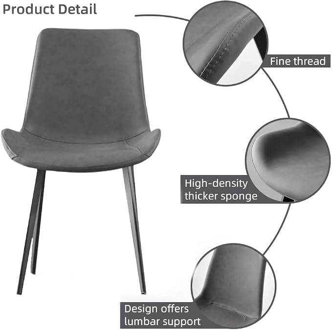 HIPIHOM Dining Chairs Set of 4, Modern Dining & Kitchen Room Chairs, Upholstered Faux Leather Cushion Seat and Sturdy Metal Legs (4 Grey Chairs)