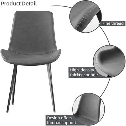 HIPIHOM Dining Chairs Set of 4, Modern Dining & Kitchen Room Chairs, Upholstered Faux Leather Cushion Seat and Sturdy Metal Legs (4 Grey Chairs)