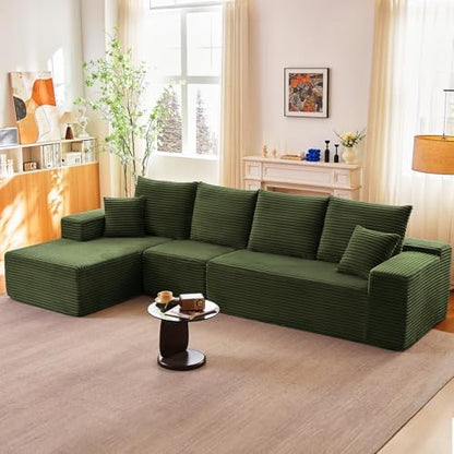 135" Modular Sectional Sofa, Sponge Sofa for Living Room, High Density Sponges Cloud Couch,Modular L-Shape Sofa Couch with Chaise, (Green)