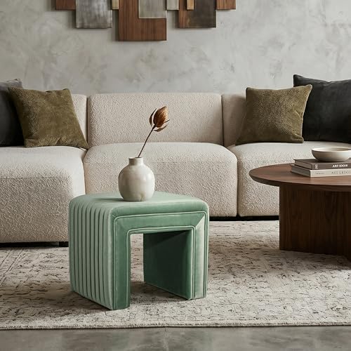 Get Set Style Vanity Stool Chair,Modern U‑Shaped Vanity Stool, Fully Assembled Velvet Ottoman Foot Stool, Decorative Accent Stool Extra Seat for Makeup Room, Living Room, Entryway, Bedroom