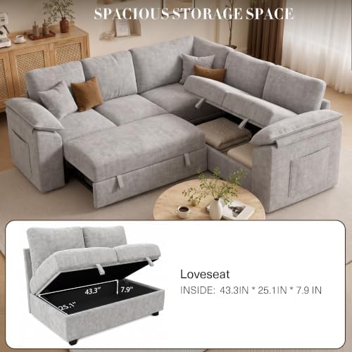 Modular Sectional Sofa with Pull Out Bed, L Shaped Sectional Couches