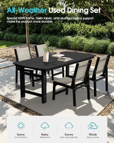 HDPE Outdoor Dining Set, Patio Table and 4 Stackable Chairs, Black