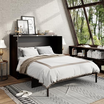 Merax Brushed Espresso Queen Size Murphy Bed with Large Drawer and USB