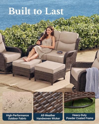 Oversized Loveseat, Outdoor Sofa with High Back and 6-Inch Cushions
