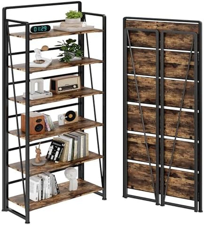 No Assembly Folding Bookshelf for Living Room,Collapsible Book Shelf for Home Office, Portable Bookcase Storage Organizer Rack Shelves